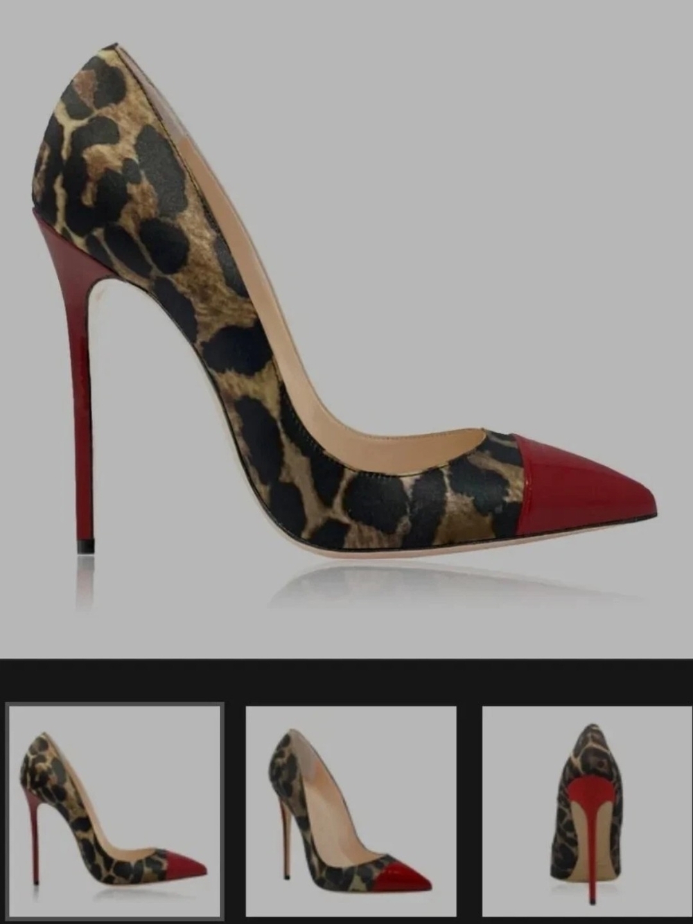 NIB Identita Dimitra Satin Leopard Print Pointed Toe Stiletto Pump with Red Cap